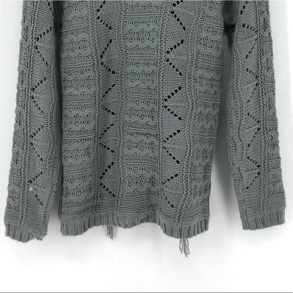 Elan Grey Cable Knit Fringe Tassel Front Sweater - Picture 6 of 6